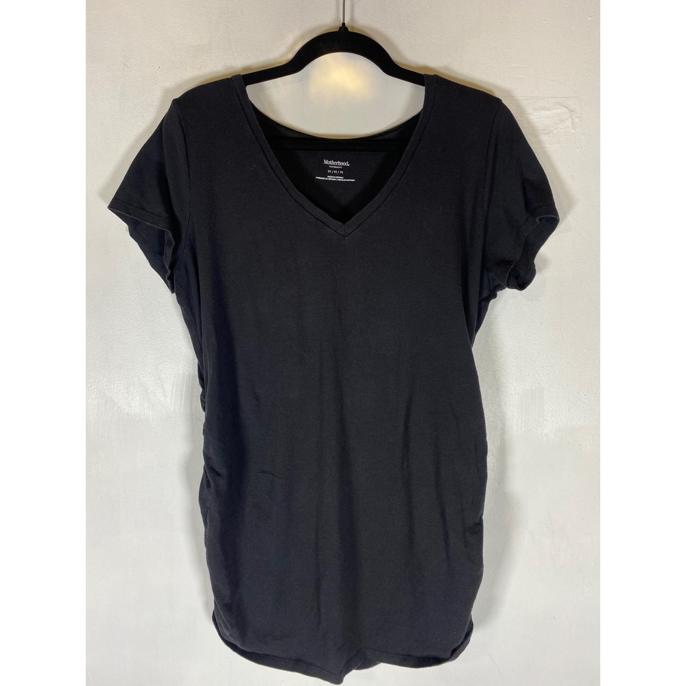 Motherhood Maternity Black V-Neck Ruched Side Tee Shirt Medium Cotton Modal